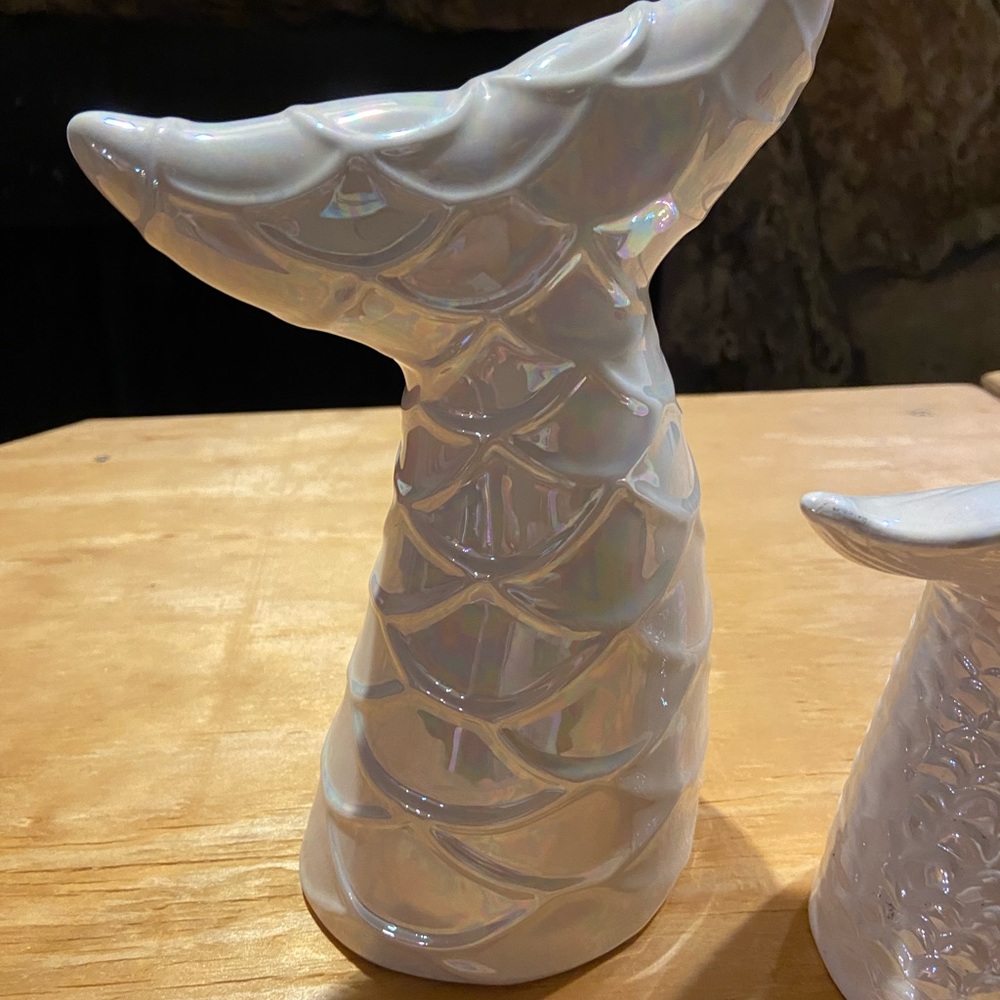 Mermaid tail decor white.  Tall one is 5”